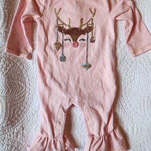 Mud Pie Pink Reindeer Bodysuit
